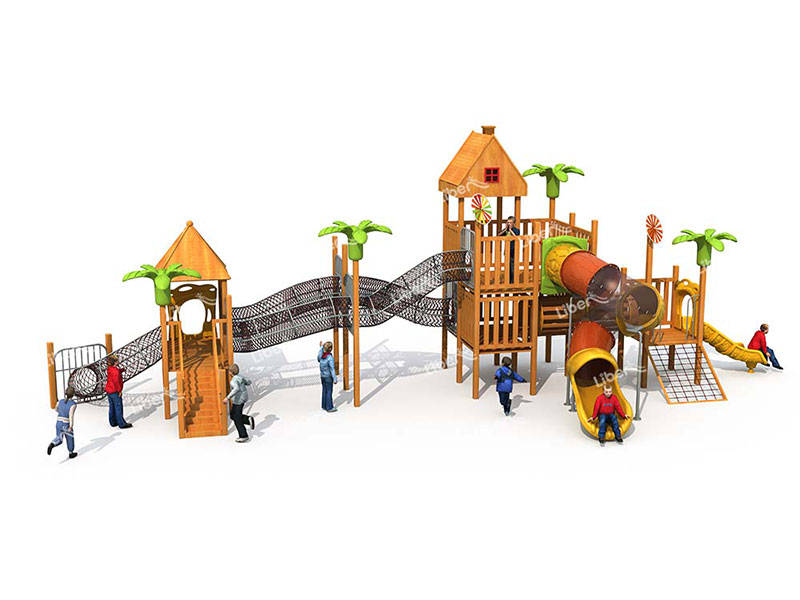 Outdoor Parent-child Playground Wooden Combined Slide